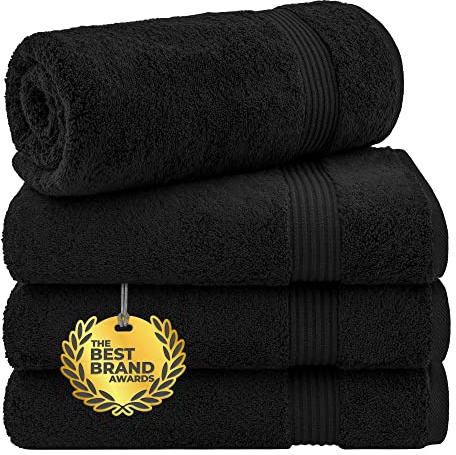 Cotton Paradise 4 Piece Turkish Bath Towels for Bathroom, 100% Cotton Extra Large Soft Plush Towels Bathroom Set, Black