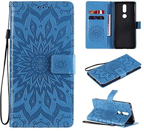 nancencen Hülle Kompatibel mit Nokia 2.4, Flip-Case Handytasche - Standfunktion Brieftasche und Kartenfächern - Sun Flower - Blue
