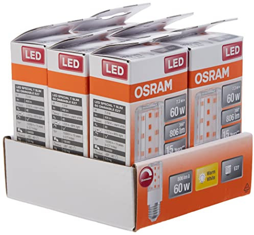 Osram LED Superstar Special T SLIM, lampada speciale LED sottile dimmerabile, base E27, bianco caldo (2700K), sostituzione della lampada convenzionale 60W, confezione da 6