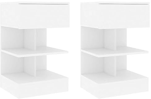 vidaXL Set of 2 Bedside Cabinets - White, Stylish Modern Scandinavian Style Nightstands made of Engineered Wood, Convenient Bedroom Storage Units, Perfect for Small Essentials