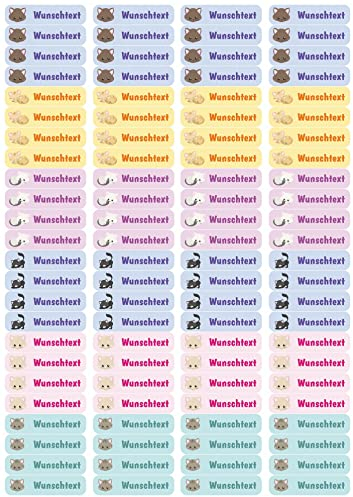 Samunshi® 96 personalisierte Namensaufkleber für Kinder 52x12 mm für Stifte Hefte Bücher Schulanfang Aufkleber Sticker Schule Kindergarten Katzen 96x 5,2x1,2cm Katzen