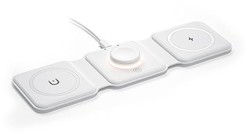 ESSAGER Wireless Charger 3 in 1 qi Ladestation Faltbare Induktive Ladestation für Kabellose Kopfhörer, Apple Watch Serie SE/8/7/6/5/4/3/2 und i Phone 14/13/12/Pro/Max/X/XS/XR/8/8Plus (Weiß)