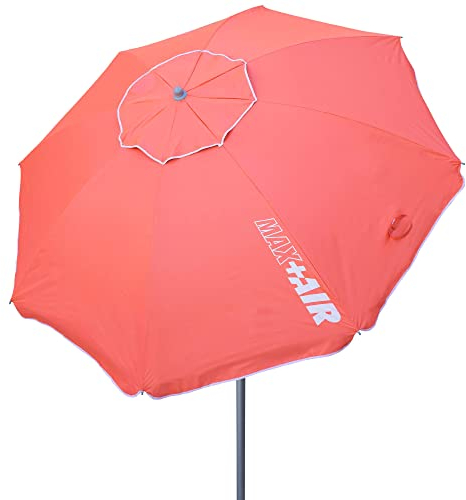 AKTIVE 62245 - Sombrilla playa Antiviento con protección UV50 Coral/Medidas diámetro 220 cm, altura regulable/Resistente al viento/Incluye bolsa de almacenamiento con asa de transporte