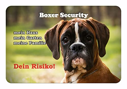 Merchandise for Fans Warnschild - Schild aus Aluminium 20x30cm - Motiv: Deutscher Boxer Security (04)