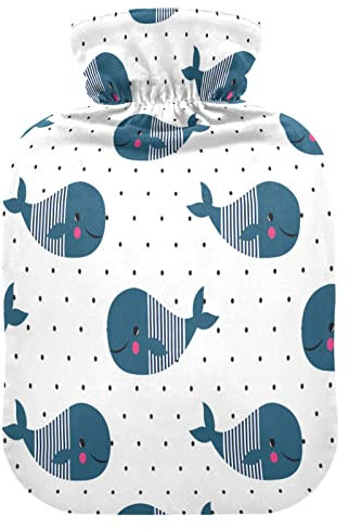 ALAZA Cartoon Wärmflasche mit Bezug, Meereswale, gepunktet, 2 l, transparenter Wärmbeutel, Handfüße, Wärmer