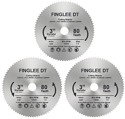 FINGLEE DT 3Pcs 3inch 76mm HSS Circular Saw Blade, 80Teeth High Speed Steel Cutting Disc with 10mm Arbor, for Rotary Tools Wood Plastic Cutting (3 Inch HSS Circular Saw Blade(3Pcs))