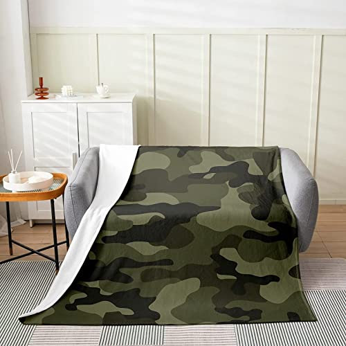 LATIZI Kuscheldecke 130x150 Grün Camouflage Flanell Fleecedecke 3D Print Weich Flauschige Decke für Bett Sofa Sofadecke Wohnzimmerdecke Deko Camping Wohndecken