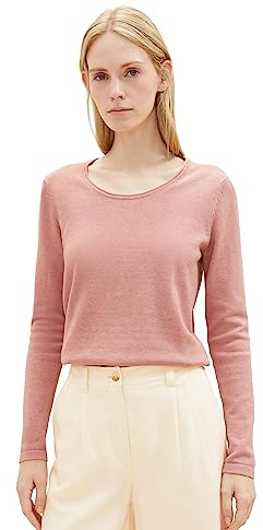 TOM TAILOR Damen 1039775 Basic Pullover mit Rundhalsausschnitt, 24560-blush Rose Melange, M