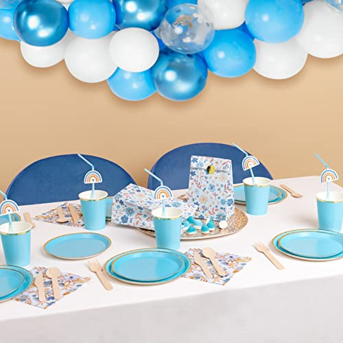 Decoración Mesa para 12 personas color Azul - Decoración Vajilla Desechable Comunión, Bautizo, Baby Shower (Azul)