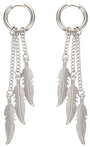 1 Paire Plume Boucles D'oreilles Pendantes Chaîne En Boucles D'oreilles Cartilage les Cerceau Enfileur Feuille les Punk les