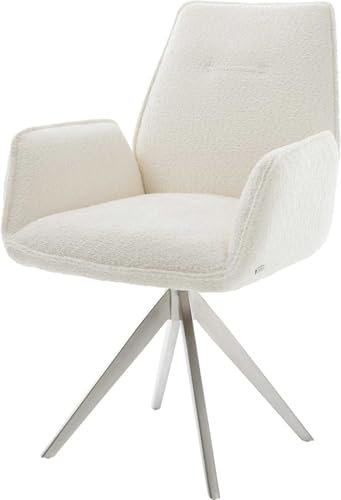 DELIFE Polsterstuhl Zoa-Flex Kreuzgestell kantig Edelstahl Bouclé Weiß Taschenfederkern
