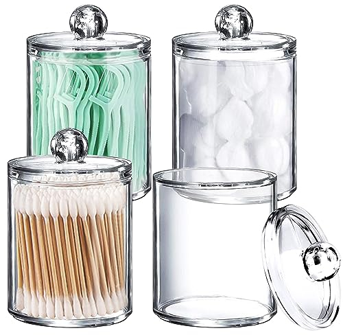 NTGRTY 4 Stück Wattestäbchen Halter Mit Deckel,Transparente Wattepads Behälter Box Acryl-Make-up-Pad Behälter,Wattepadspender Make up Organizer für Kosmetik,Wattebällchen,Wattestäbchen