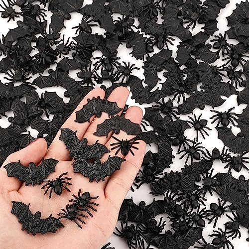 200pcs Chauves-Souris et Araignées d'halloween, Mini Chauve Souris Araignée Plastique Realiste Faux Noir Araignée Réaliste Effrayante Araignée Effrayante Décorations pour Les Fêtes d'halloween