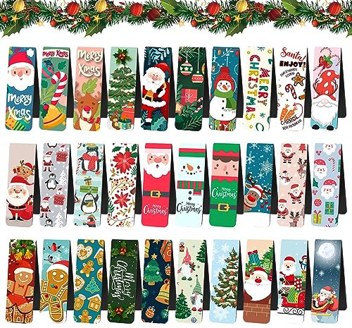 tao pipe 30 Stück Magnetische Weihnachts Lesezeichen, Weihnachtsmagnet Seitenclips, Santa Schneemann Seitenmarkierungen, Weihnachtsgeschenk für Kinder, Studenten, Lehrer