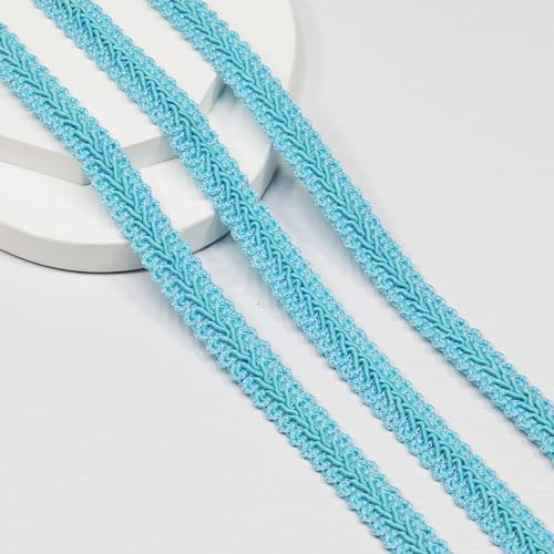 Sky Blue Gimp Braid Trim 12Yards 12mm/0.47inch Fabric Decorative Webbing for All Kinds of Sewn Garments, Curtains,Lampshade, Sofa DIY Sewing and Crafting (Sky Blue-12mm)