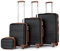 KONO Gepäcksets 4 Teilig Kofferset mit Beautycase ABS Koffer Trolleys Hartschalenkoffer Reisekoffer mit 4 Rollen und TSA Schloss, Kofferset-XL-L-M-Kosmetikkoffer (Schwarz/Braun)