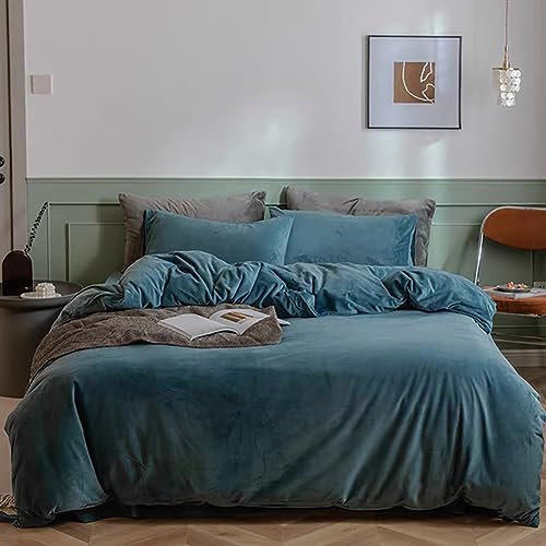 Omela 4 Teilig Warm Fleece Winter Bettwäsche 135x200 Petrol Blau Cashmere Touch Plüsch Bettbezug mit Kopfkissenbezug 80x80 cm Flauschig Coral Fleece Microfaser Winterbettwäsche Set