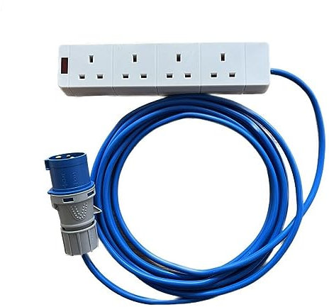 K M Electronics 4 GANG SOCKET TO 16A PLUG CAMPING TENT ELECTRIC MAINS HOOK UP CABLE 1M TO 25M (5M)