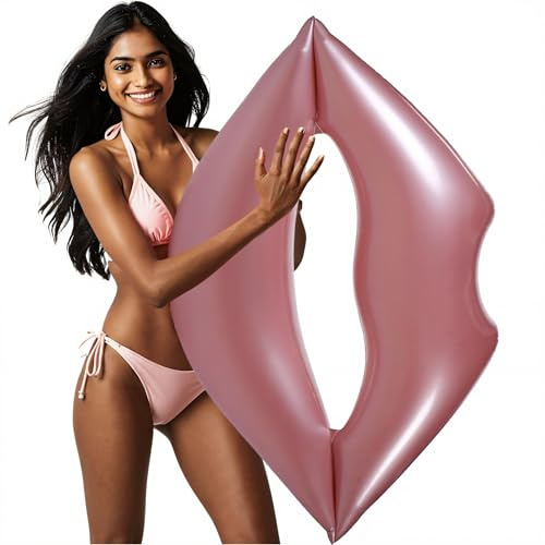 Flotteur de piscine géant à lèvres roses - 117 x 76 cm - Chaise longue gonflable pour adulte - Grand flotteur de piscine gonflable - Imprimé bouche flottante - Repose de jouet de piscine