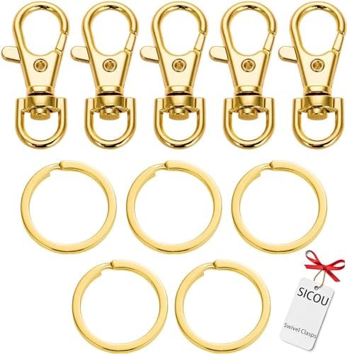 5 Set Silver Keychain with Key Rings Swivel Clasps Lanyard Snap Hook Metal Key Chain Clip Hooks Lanyard Swivel Lobster Claw Clasps for Crafts, Jewelry Making (Gold)