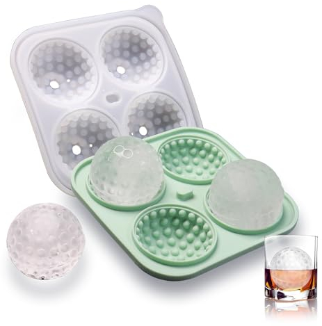 IDVVSSX Golf Ball Ice Mold, Golf Shapes Ice Cube Tray, Ice Cube Molds Fun Shapes for Whiskey Cocktails Drinks Chilling, Silicone Sphere Ice Mold Make 4 Large Ice Balls