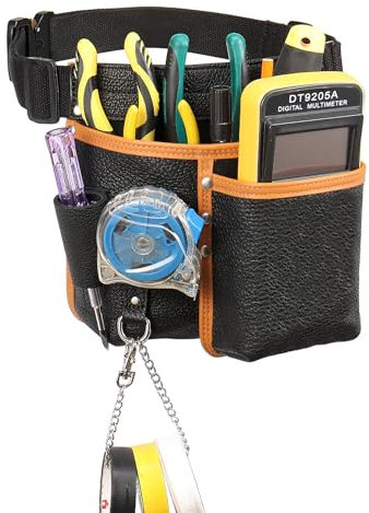 quipuda Ceinture Porte Outil Bricolage,Ceinture de Travail Homme Chantier,Sacoche Outils pour Électriciens,Préposés à L'entretien,Constructeurs,Encadreurs,Cuir Véritable,Noir