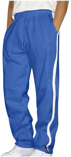 Herren Sporthose mit Seitenstreifen Trainingshose Lang Sommerhose Gerades Bein Weit Jogginghose Herren Offener Beinabschluss Freizeithosen für Herren Nur Gummizug Elastischer Bund Outdoor Hosen Sommer
