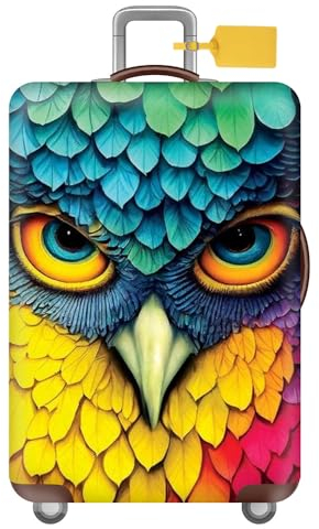 FANSU Kofferhülle Kofferschutzhülle, Tier Druck Elastisch Reisekoffer Schutzhülle mit Reißverschluss, Waschbar Gepäckabdeckung - 18 bis 32 Zoll Koffer (Eule,L(26-28in))