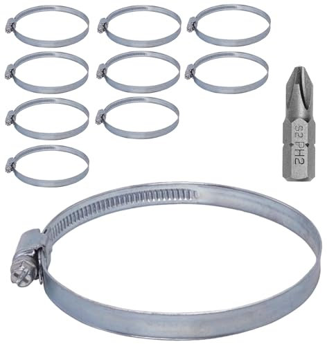 SKIR'CO (10 pcs) Adjustable Hose Clamps 80-100 mm, Galvanized Steel Hose Clamps DIN 3017, Pipe Clamps, Adjustable Diameter Hose Clips