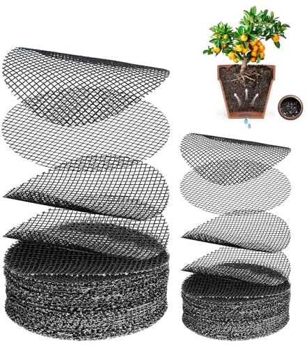 AUCANNIO 100 Pcs Round Plant Pots Pad, Drainage for Plant Pots, Plant Potting Bonsai Flower Pot Mesh Gardening Mat, Bottom Grid Mat for Garden for Prevent Soil Loss Drainage Screens (Black, Round)