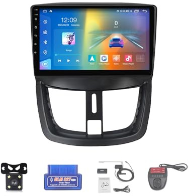 Android12 Autoradio 2 DIN pour Peugeot 207 2006-2015 9 Écran Tactile avec sans Fil Carplay & Android Auto FM Radio RDS/Dab+/DSP/BT 5.0/Caméra de Recul/Mic/Commande au Volant/OBD 2(Size:M200S)