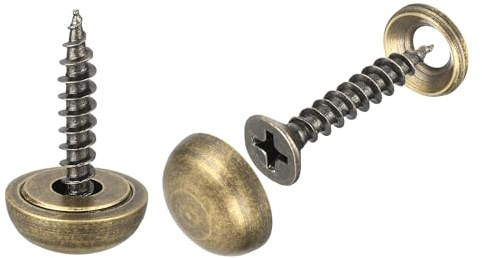 sourcing map Lot de 12 vis décoratives en laiton avec capuchons, vis de miroir 15 mm, vis autotaraudeuse pour fixation de meuble, bronze
