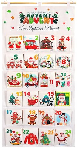 MARFOREVER Adventskalender zum Befüllen aus Stoff, 2025 Weihnachtskalender mit 24 Stoffsäckchen Adventskalender zum Befüllen Hängen Weihnachten Wand Tür Deko