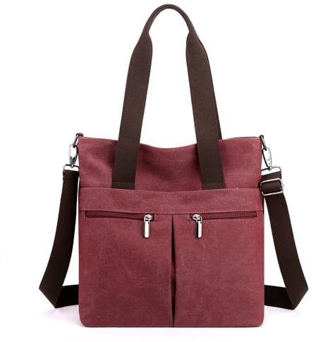 HAWEE Große Handtasche mit Vielen Fächern Canvas Tasche Damen Groß Umhängetasche Tote Bag Frauen für Lehrer Shopper Schul Büro Everyday