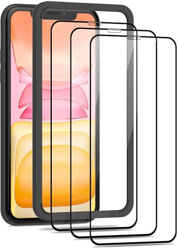 Beukei 3 Piezas Protector Pantalla para iPhone 11/iPhone XR, Cristal templado con Marco de Instalación Fácil, Sin Burbujas, Antiarañazos, Dureza 9H, Cristal Protector