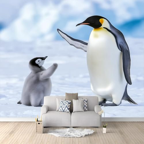 Papiers peints 400 x 280 cmPetit pingouin agitant 3D Poster Geant Mural Personnalisé, Blanc Pour Salon Chambre D'Enfant Décoration Murale Affiche Papier Peint intissé
