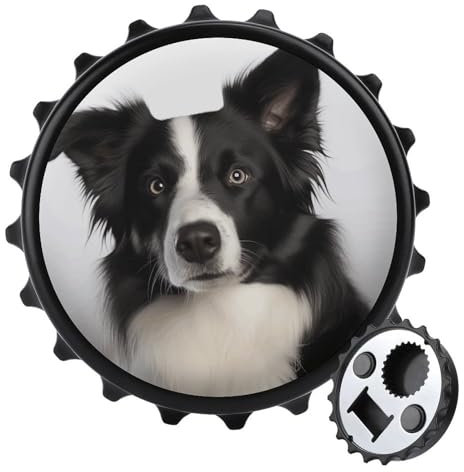 Magnetischer Bierflaschenöffner, Border Collie, bedruckt, personalisierbar, runder Flaschenöffner, Kühlschrankmagnet für Kühlschrank-Bierliebhaber