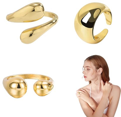 LQIOACU 3 Pezzi Anello con gocce d'acqua esagerate, Anelli donna oro, Anelli oro