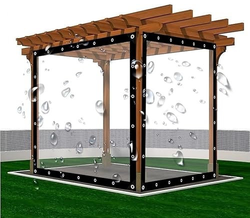 Bâche de terrasse transparente en vinyle, rideau extérieur imperméable et coupe-vent pour jardin, terrasse, pavillon, pergola, transparent, taille 3 x 3 ft/1 x 1 m