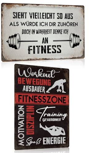 2er Set Gym Blechschild mit Motivation Spruch 20x30cm - FITNESSZONE - FITNESS - Motivations Metallschild Schild Bild Poster Wanddekoration - Geschenke für Fitnessraum Fitnessstudio (C)