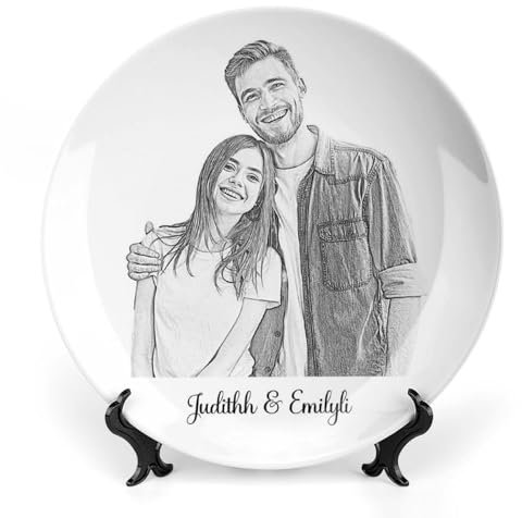 VWCSDSCS Piatto decorativo in ceramica con supporto, piatto in ceramica personalizzato con testo fotografico personalizzato, regali di nozze per anniversario di Natale, per soggiorno, sala da pranzo,