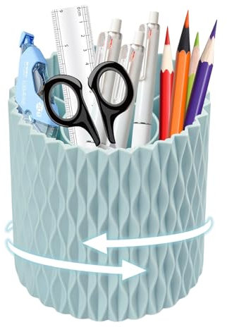 360° Rotating Desk Organiser Tidy with 5 Slots, Pen Pencil Holder for Office School Vanity, Durable Stationary Pot Organizer, Makeup Brushes Art Supplies Pots (Blue)