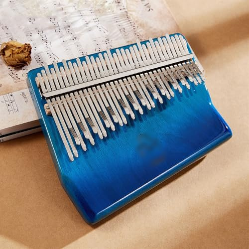 Kalimba Instrument 34 Tasten Holz Tragbar Komfortabler Griff, Daumenklavier Anfänger Musikliebhaber Fingerklavier Mit Noten Stimmungshämmer, Musikführer(Blau)