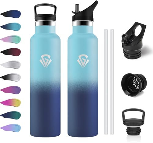 Bouteille Isotherme 1L, Gourde Inox avec Paille, Étanche & Réutilisable, Gourde Acier Inoxydable à Double Paroi Isolée, sans BPA, Gourde pour Enfant, Adultes, Sport, Voyage, École, Cyclisme