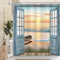 Dazzlewall Tenda da Doccia Spiaggia Oceanica, Scena Costiera Porta in Legno Vintage Alba Tramonto Impermeabile 180x180cm, Antimuffa Tessuto con 12 Ganci