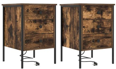 vidaXL Bedside Table, A Classic Storage Unit For The Bedroom With A Traditional, Solid Surface And A Floor Lamp Organizer.