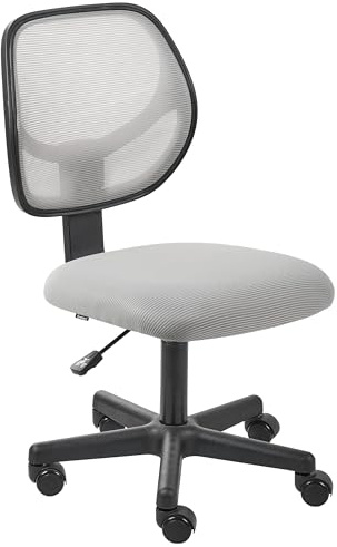 Beliani Mesh Upholstered Armless Office Chair Full Swivel Seat Height Adjustment Light Grey Joyful
