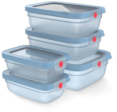 EMSA oneClick, Vorratsdosen, One-Click-System, 2x länger frisch, 100% auslaufsicher, Made in Germany, 5-teilig Blau, 2× 0,50 L, 2× 1,20 L, 1× 2,30 L, N1230900