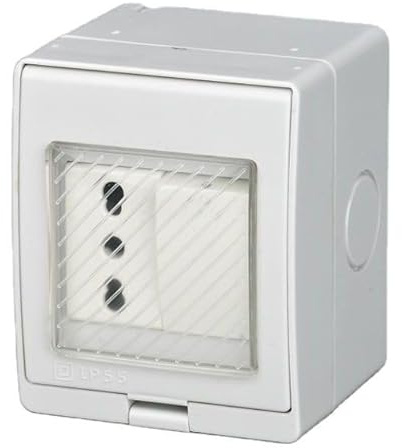 Box Interruttore e Presa da Parete per Uso Esterno - Bipasso 10A 16A IP55 - Sportello Trasparente Alta Resistenza