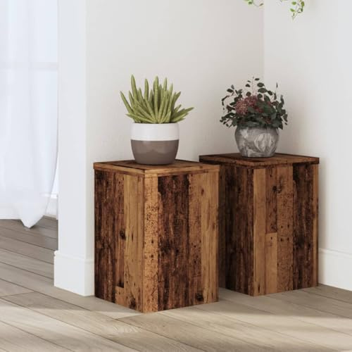Mokuyary Pflanzenständer, 2 Stück, Holz, gealterte Eiche, 20 x 20 x 30 cm, hohles Regal, hochfest, kann mit Sand und Kies gefüllt werden, für Blumen, Blumentöpfe, Zimmerpflanzen